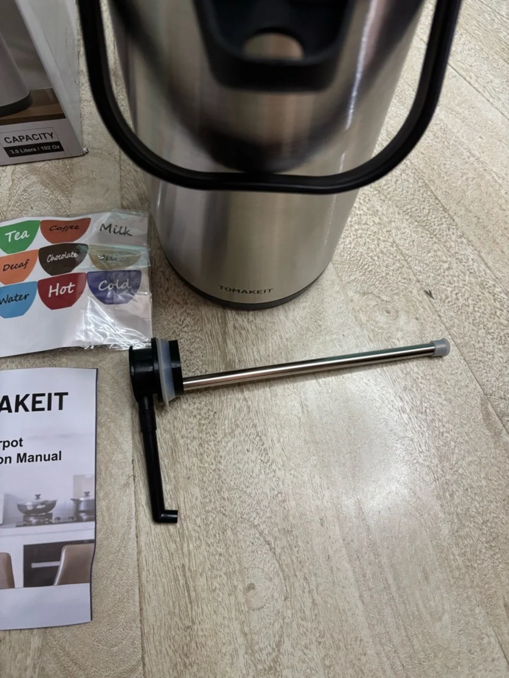 Tomakeit Airpot Coffee Dispenser with Stainless Steel Carafe - Black & Silver